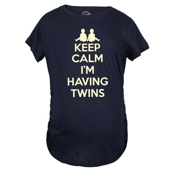 Maternity Keep Calm I'm Having Twins T Shirt Cute Funny Pregnancy Announcement - Picture 2 of 5